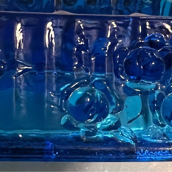 Rare- Vintage Cobalt Blue MCM Rose Pattern Ashtray Set of 4 with Matching Tray - Picture 10 of 16